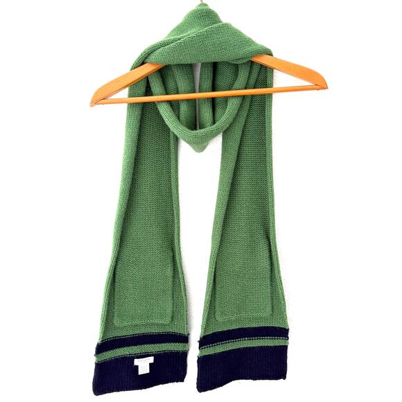 Kate Spade Green Blue Knit Scarf with Pockets Leather Ribbon One Sz Winter Wrap - Picture 2 of 5